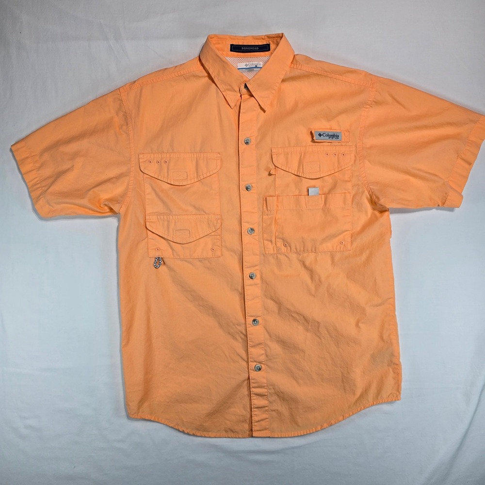 Columbia PFG Bonehead Fishing Shirt Short Sleeve Peach Orange XXS FM7130